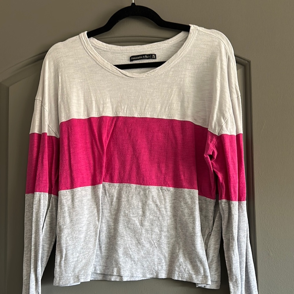 Women's Pink and Gray Colorblock Top